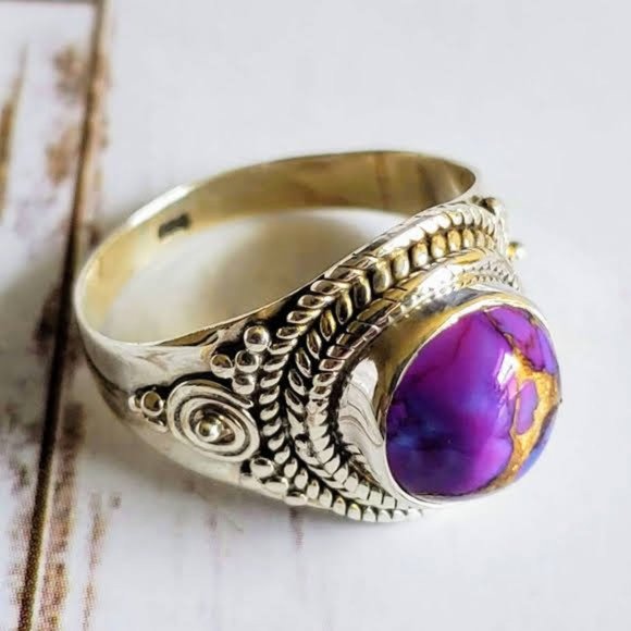 Artisan Purple Copper Turquoise Ring - Picture 8 of 9